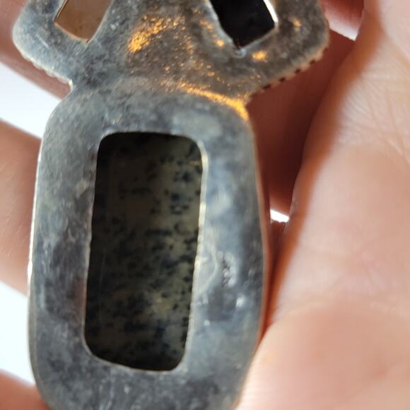 Statement Gemstone Pendant – Jasper, Amber, Sugilite, Moonstone + Silver Chain - Picture 4 of 10